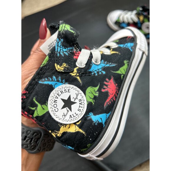 Converse All-Star Infant Size 7 High Top Shoes Dinosaur Print Hook & Loop Strap - Picture 10 of 11